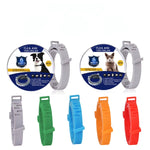 Load image into Gallery viewer, Flea and tick collars by POT N PET, in gray, green, blue, orange, and red, for dogs and cats.
