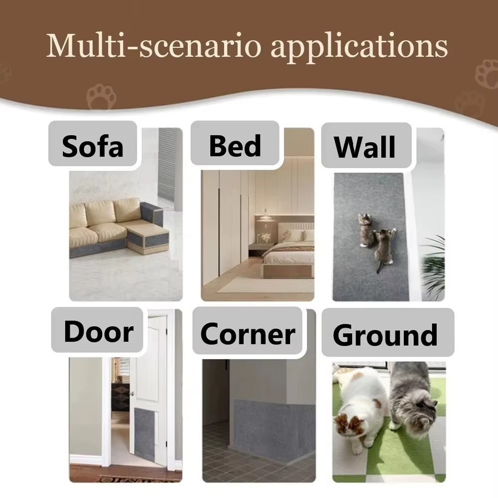 Collage of scenarios showing a product's application on sofa, bed, wall, door, corner, and ground.