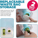 Load image into Gallery viewer, Instructions for using a water bottle with replaceable waste bag storage, including opening the cap and accessing the storage bags.