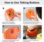 Load image into Gallery viewer, Step-by-step instructions showing installation, recording, and usage of orange talking buttons for pets communication.
