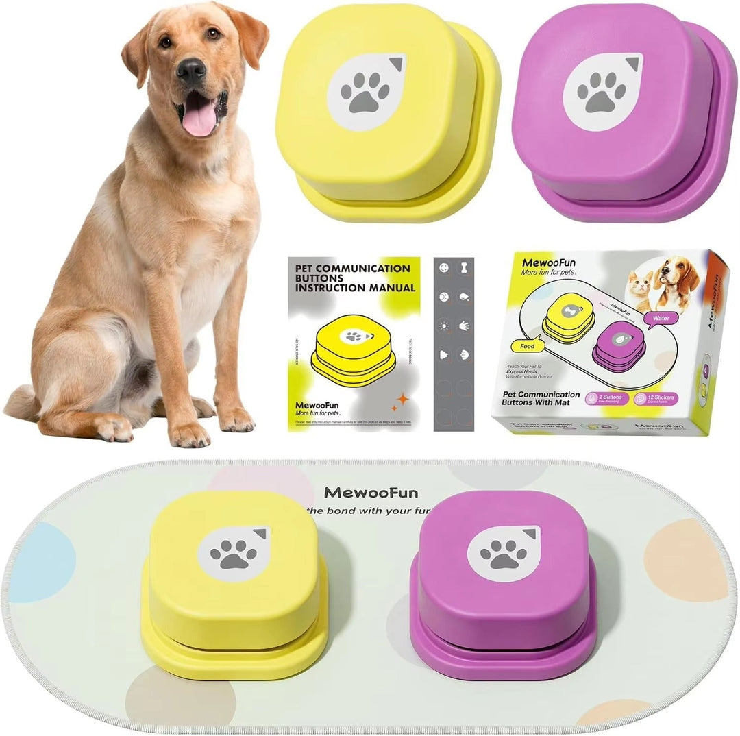 Talking buttons for dogs and cats with paw icons, recordable pet communication training set included