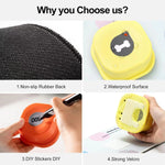Load image into Gallery viewer, Close-up views of talking buttons showing non-slip rubber back, waterproof surface, DIY sticker customization, and strong Velcro attachment
