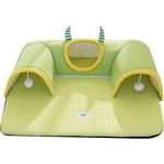 Load image into Gallery viewer, Breathable green cat tunnel bed with dual hideouts and playful hanging balls for cats to rest and play comfortably
