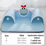 Load image into Gallery viewer, Breathable blue cat tunnel bed with playful crab design, perfect for kittens and adult cats to hide and sleep comfortably.
