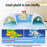 Load image into Gallery viewer, Cat inside breathable blue plaid cat tunnel bed with soft sleeping area and playful design features.
